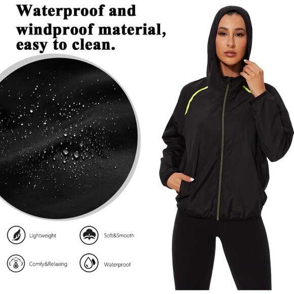 Women's Waterproof Rain Jacket Lightweight Windbreaker with Zippered Hood - Picture 5 of 5
